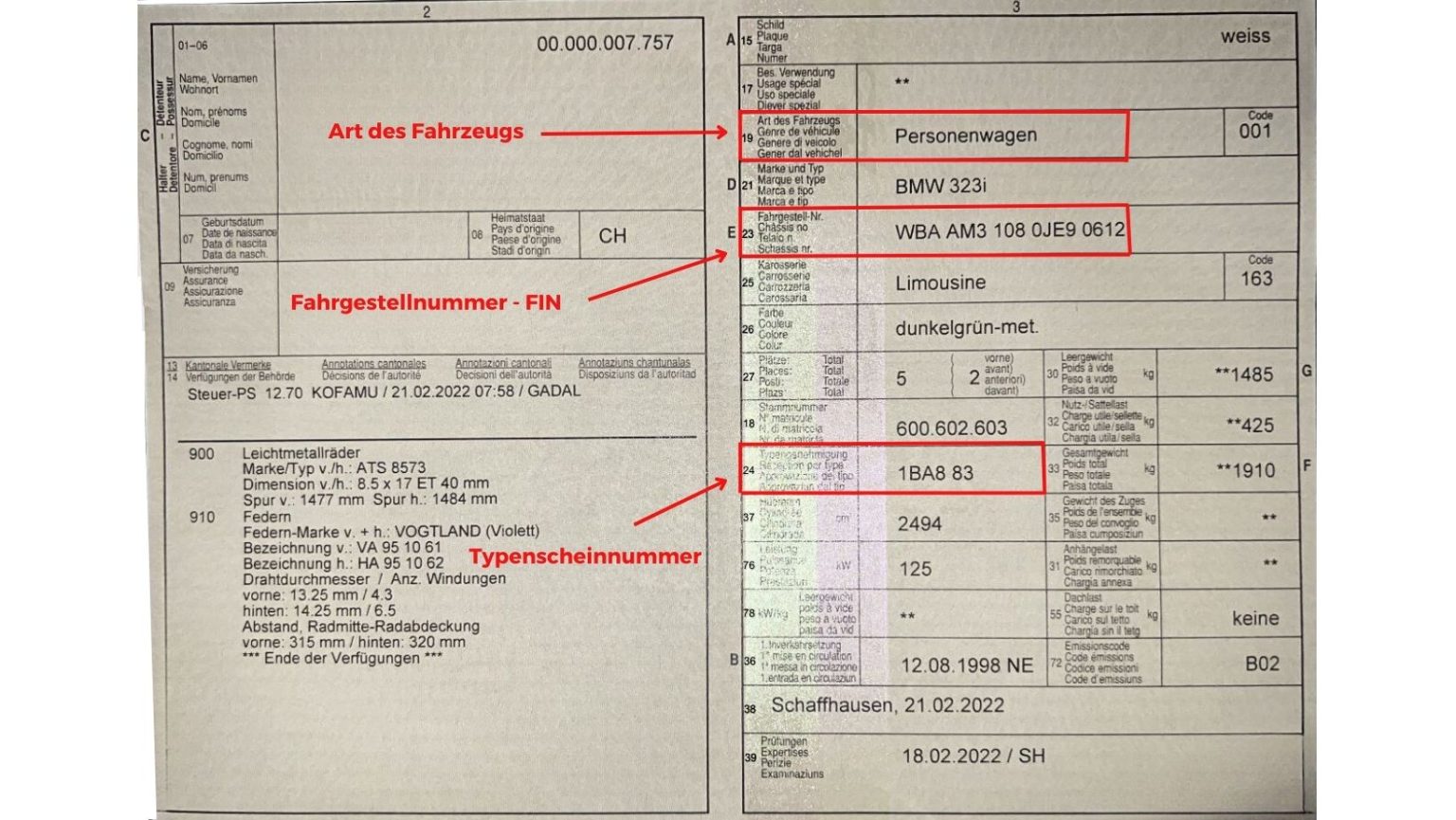 Wo finde ich was im Fahrzeugschein? Blue Design Tuning